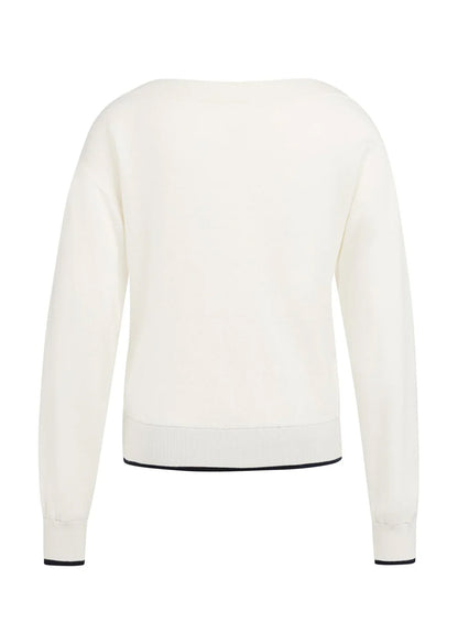 Boatneck Sweater Ls : Ecru Dessin 990531
