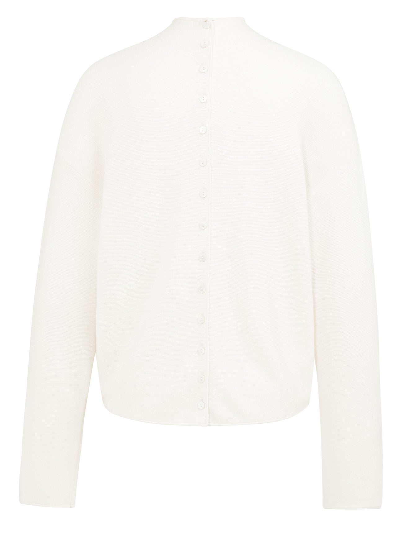 Textured High Neck Sweater With Buttons : Snowfall White 10002