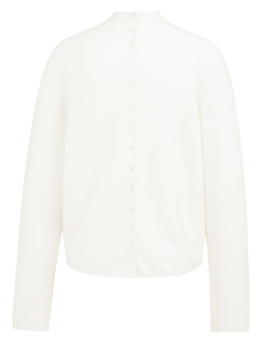Textured High Neck Sweater With Buttons : Snowfall White 10002