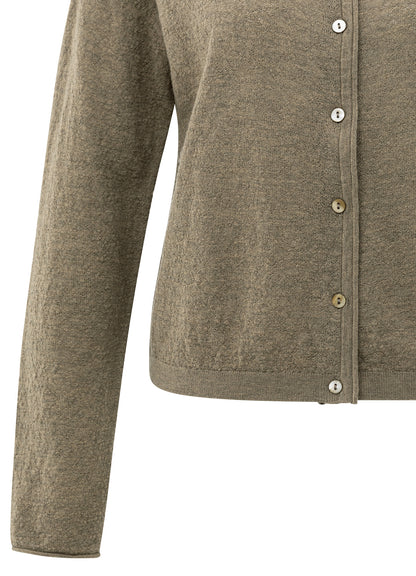 Textured Cardigan High Necklin : Capers Melange 99008