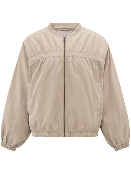 Nylon Cropped Bomber Jacket With Taping Detail : Twill Beige 99998