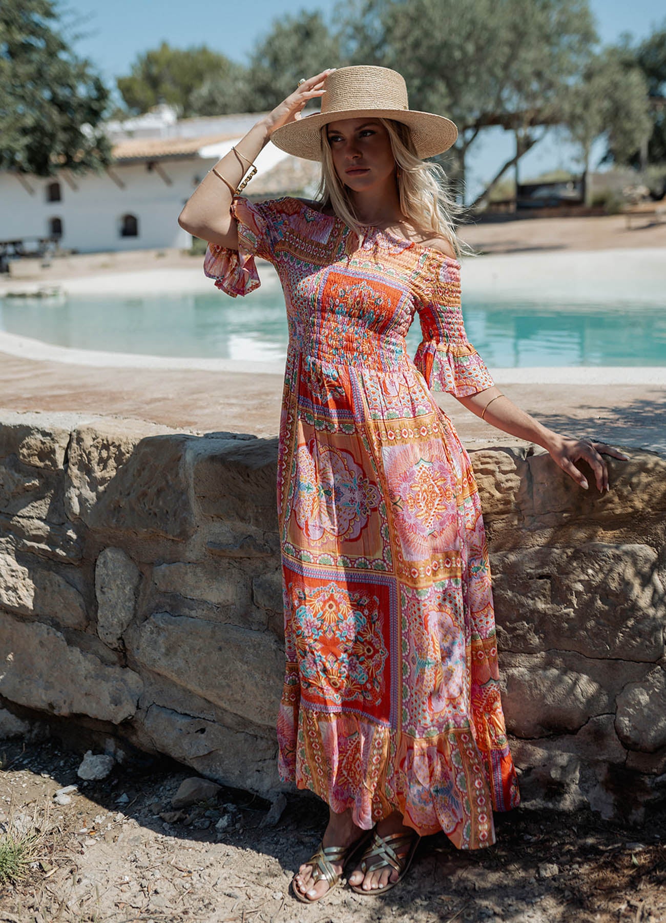 Long Smocking Dress : Orange