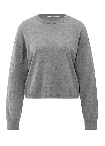 Textured Round Neck Sweater Ls : Medium Grey Melange 99022