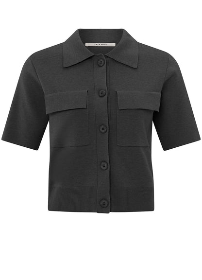 Short Sleeve Cardigan With Chest Pockets : Phantom 94205