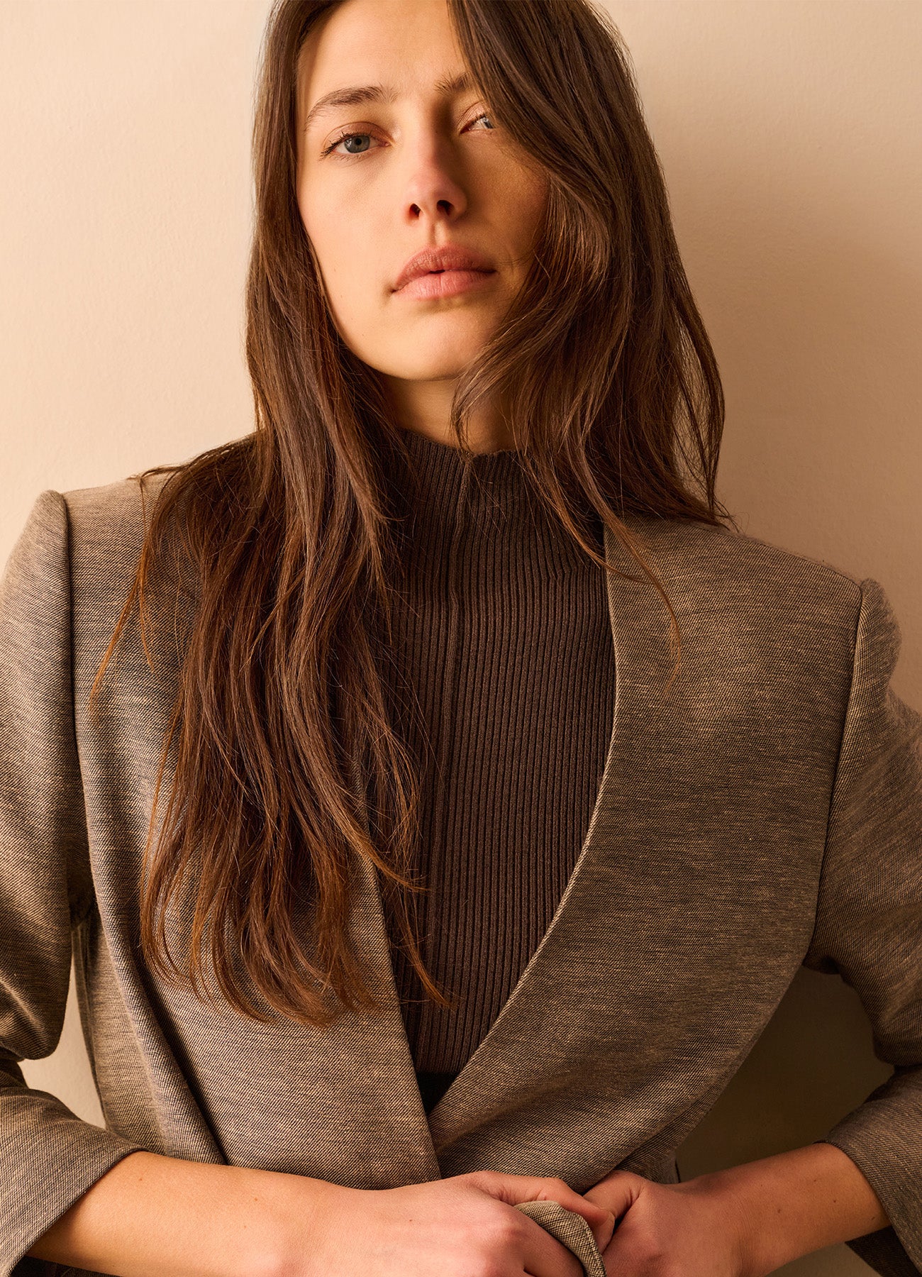 Rib Fitted Sweater With Seam At Front : Dark Taupe Grey 990312