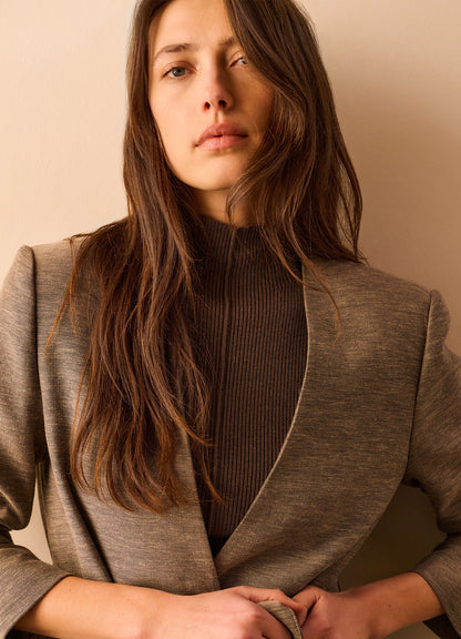 Rib Fitted Sweater With Seam At Front : Dark Taupe Grey 990312