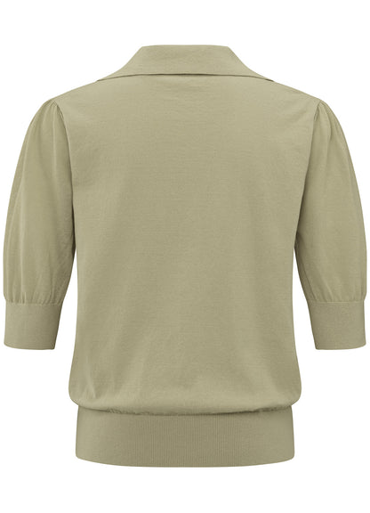 Knitted Polo With Transperent Sleeves : Soft Green 99980