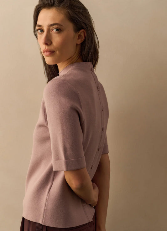 Short Sleeve Sweater With Buttons At Back : Cloud Gray Purple 80307