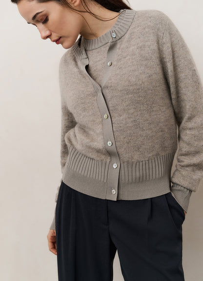 Cardigan With Rib Detail : Brownish Grey 99018
