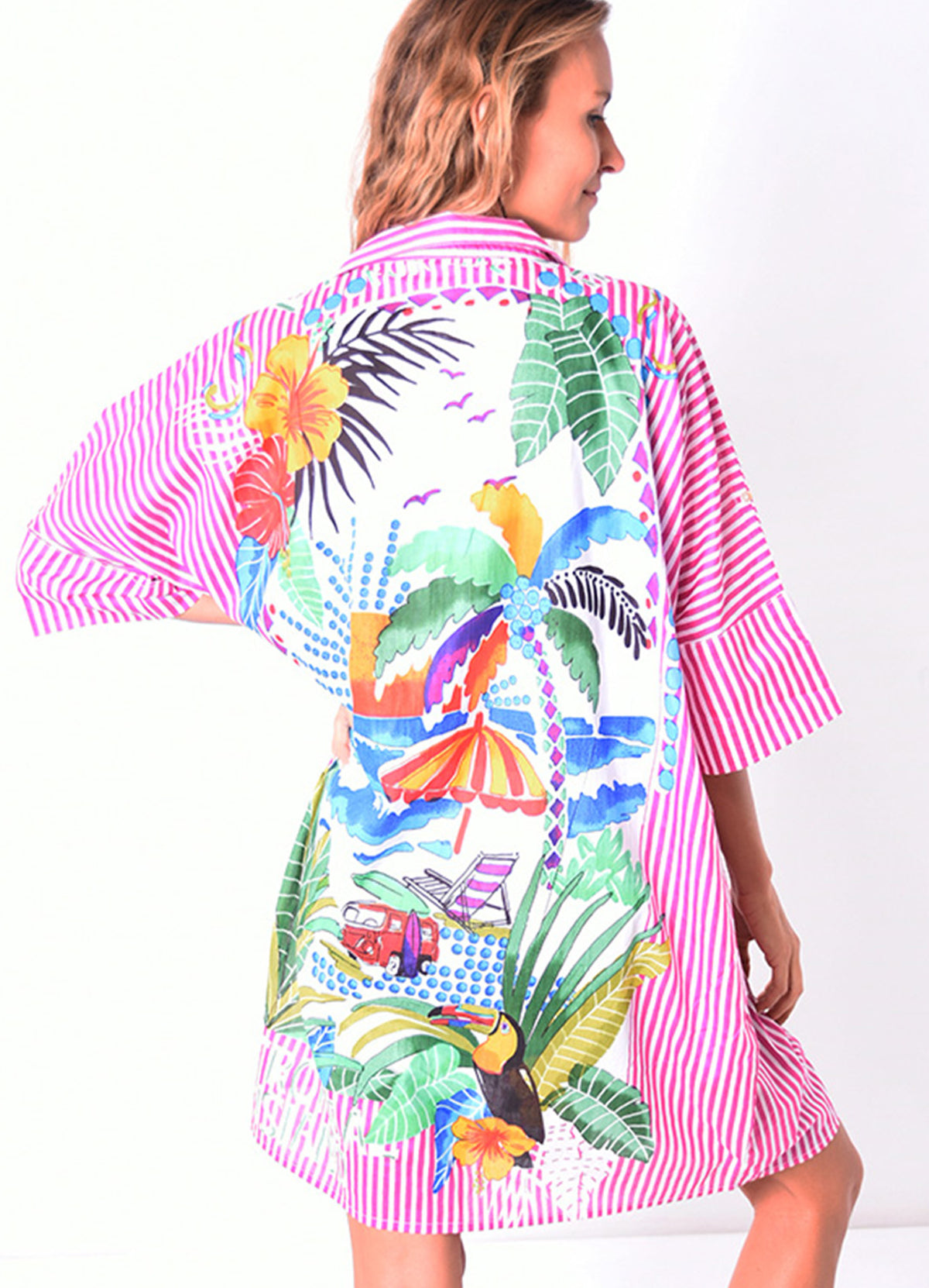 Chemise Coton Oversize Imprimee : 0451 Rose Fonce