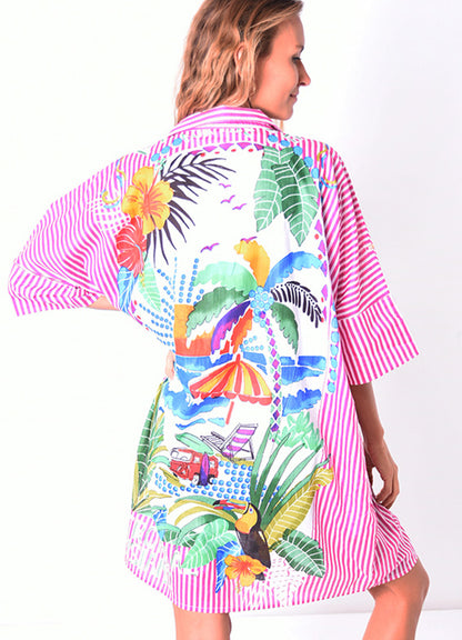 Chemise Coton Oversize Imprimee : 0451 Rose Fonce