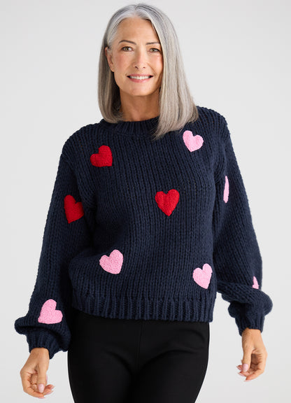 Heart On My Sleeve Knit : Navy Multi