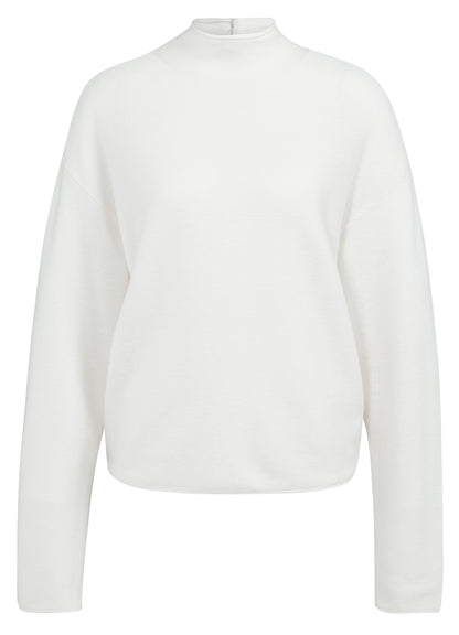 Textured High Neck Sweater With Buttons : Snowfall White 10002