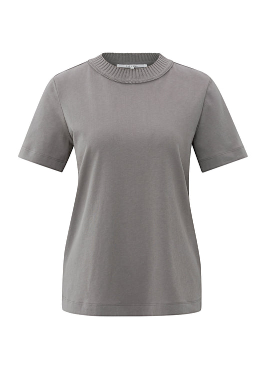 T-Shirt With Knitted Neckline : Dark Taupe Grey