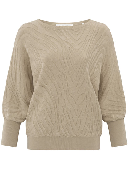 Boatneck Jaquard Sweater 3/4 Slv : Humus Beige 51304
