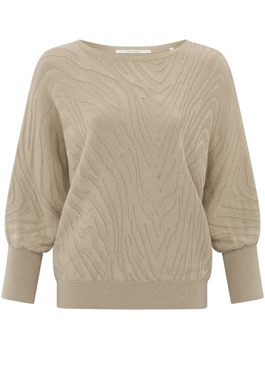Boatneck Jaquard Sweater 3/4 Slv : Humus Beige 51304