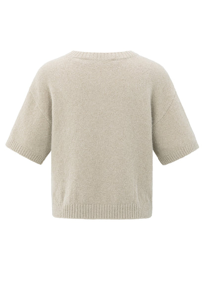 Short Sleeve Sweater With Artw : Beige Melange 99019