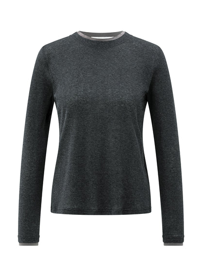 Long Sleeve Top With Suedine B : Anthracite Melange 99020