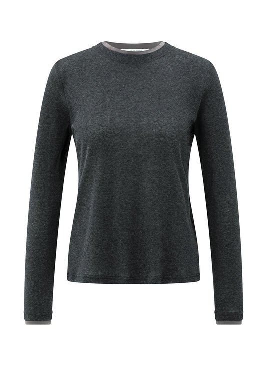 Long Sleeve Top With Suedine B : Anthracite Melange 99020