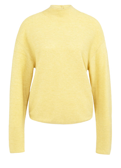Textured High Neck Sweater With Buttons : Dried Moss Green Melange 406262