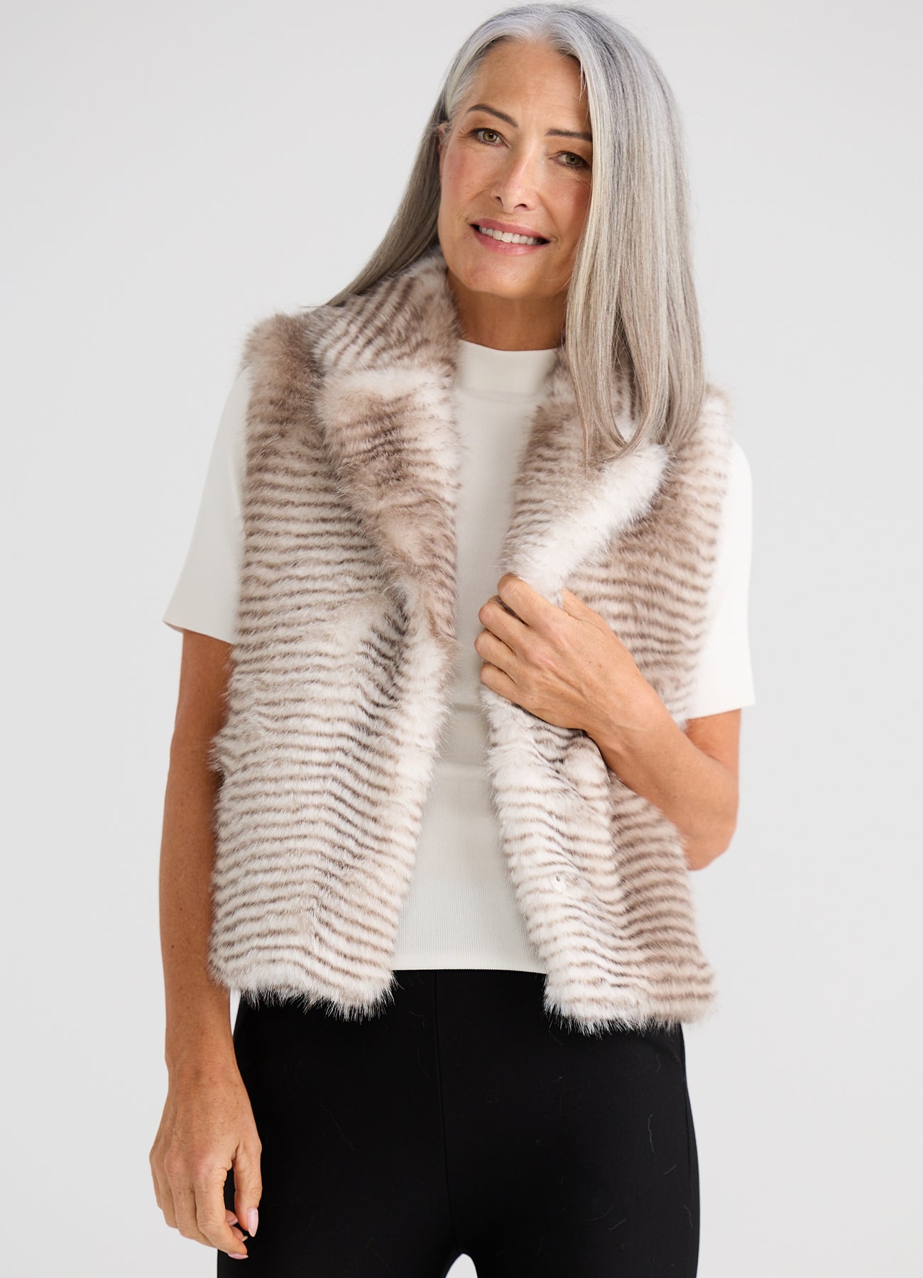Zee Fur Vest : Grey Stripe