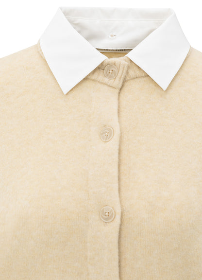 Cardigan With Detachable Woven : Yellow Sand Beige Melange 99009