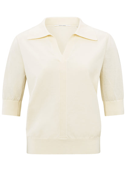 Knitted Polo With Transperent Sleeves : Off White Knit 99990