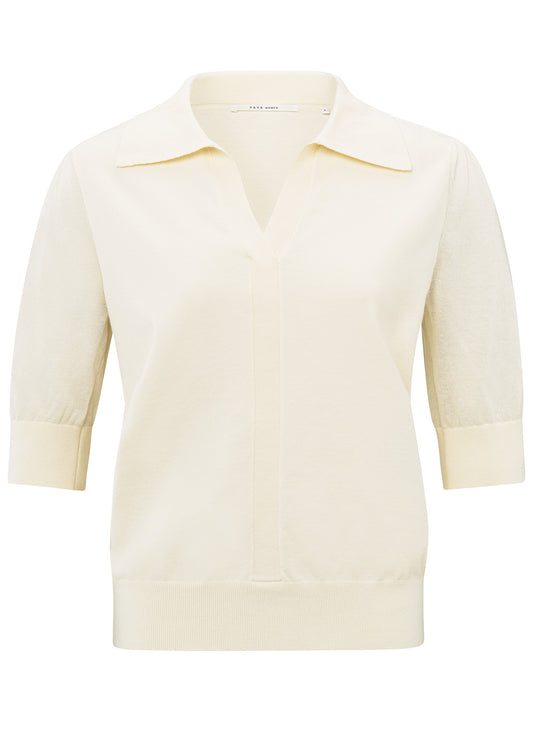 Knitted Polo With Transperent Sleeves : Off White Knit 99990