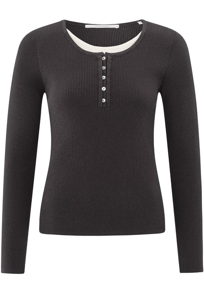 Rib Stitch Fitted Sweater With Buttons : Phantom Dessin 942051