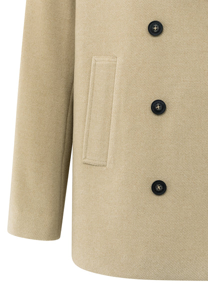 Soft Woven Short Coat With Dou : Greenish Sand Beige 99012