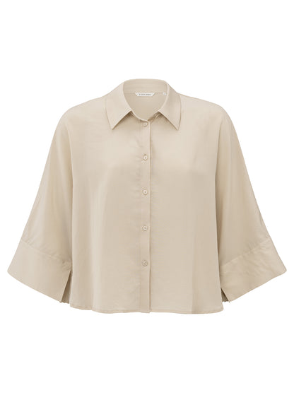 Cropped Loose Fit Blouse : Rainy Day Beige 35304