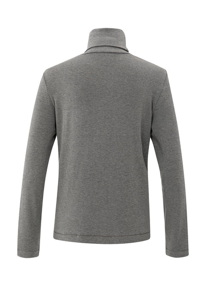Long Sleeve Heavy Weight Jersey Top With Turtle Neck : Dark Taupe Grey Melange