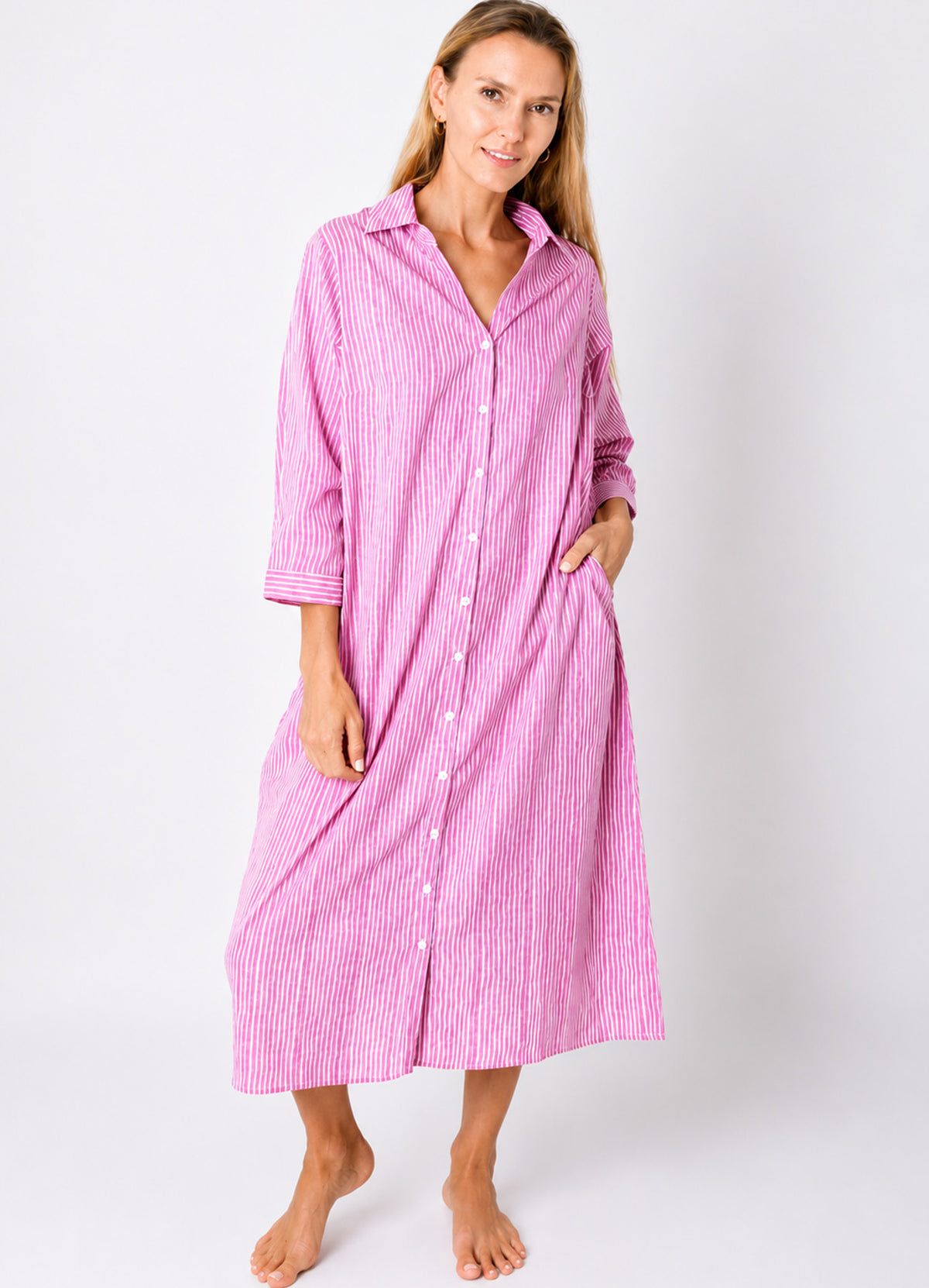 Robe Chemsier Mi Longue : 0450 Rose Fonce
