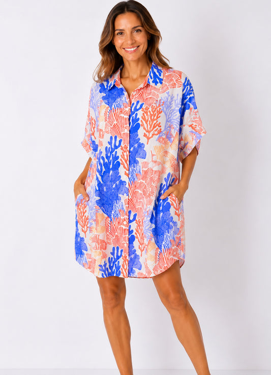 Chemise Coton Oversize Imprimee : 0901 Orange Clair