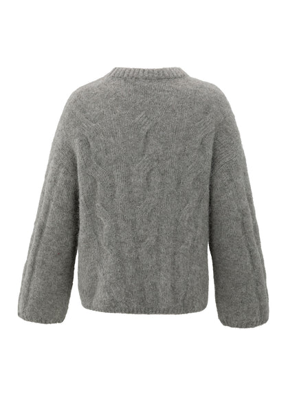 Cable Sweater Round Neck Ls : Taupe Grey Melange 99033