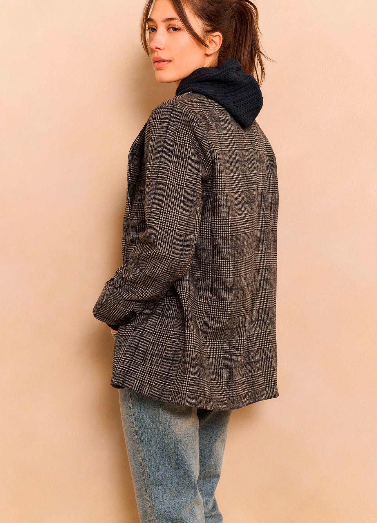 Woven Oversized Checked Blazer : Contours Gray Dessin 00001