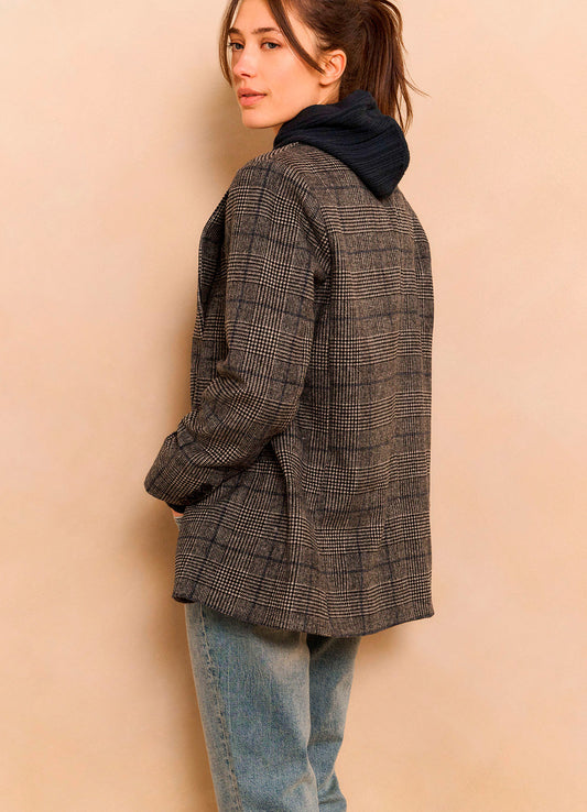 Woven Oversized Checked Blazer : Contours Gray Dessin 00001