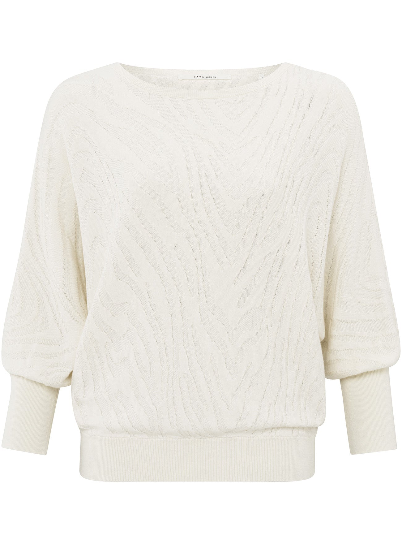 Boatneck Jaquard Sweater 3/4 Slv : Off White 99986