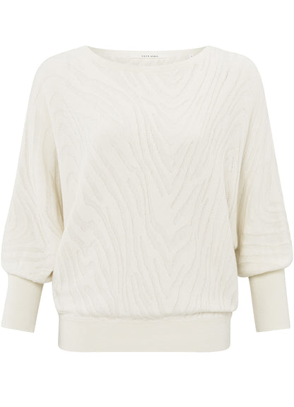 Boatneck Jaquard Sweater 3/4 Slv : Off White 99986