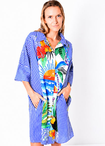 Chemise Coton Oversize Imprimee : 0553 Bleu Fonce