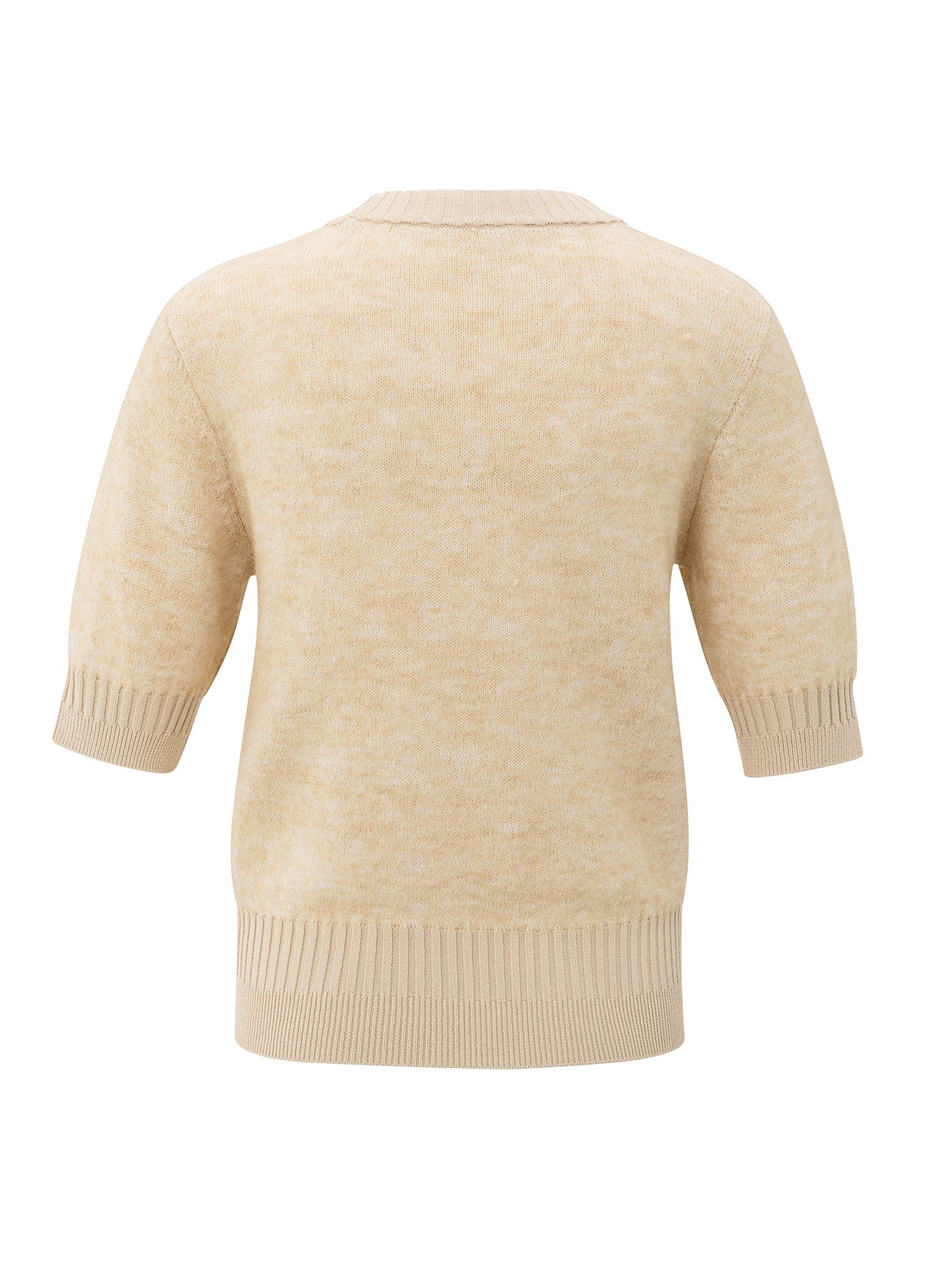 Short Sleeve Sweater With Rib : Yellow Sand Beige Melange 99009