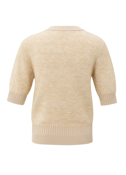 Short Sleeve Sweater With Rib : Yellow Sand Beige Melange 99009