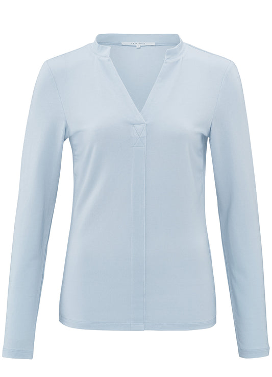 Jersey Henley Top With Long Sleeves : Gray Dawn Blue 44106