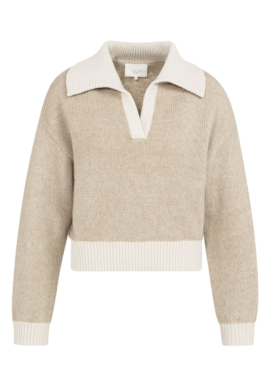 Sweater With Contrast Color Details : Oxford Tan Brown Dessin 513061