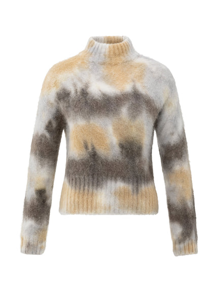 High Neckline Print Sweater Ls : Dark Taupe Grey Dessin 00001