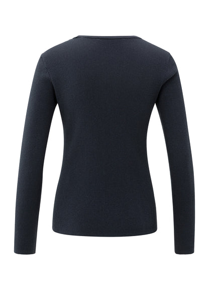 Fitted Round Neck Rib Stitch Sweater : Collegiate Blue 00001
