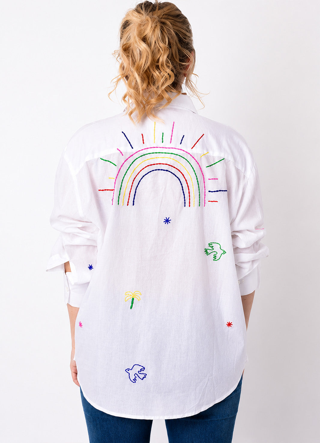 Chemise Coton Brodee Palmiers Et Etoile : 0100 Blanc
