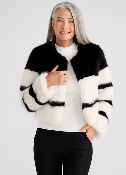 Debby Fur Jacket : Monochrome Stripe