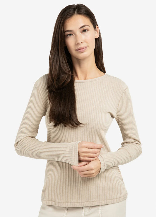 Ribbed Long Sleeve T-Shirt : Oxford Tan Brown 51306