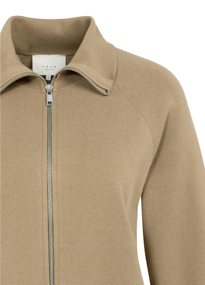 Long Sleeve Cardigan With Zipp : Khaki Green 99045